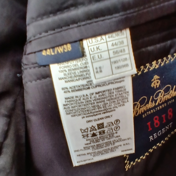 Brooks Brothers 1818 Regent 100% Wool Black Blazer USA Mens Size 44L Business - Picture 7 of 9